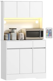 HOMCOM Bufet de bucătărie mobilier de bucătărie înălțat cu lumină LED RGB, blat de lucru, 6 uși, 2 sertare, alb | Aosom Romania