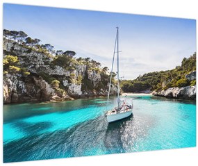 Tablou - Plajă cu barca cu pânze (90x60 cm)