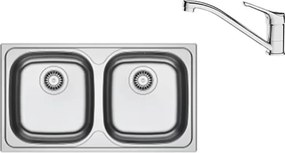 Set chiuveta bucatarie inox Franke Spark 78x43.5 cm cu 2 cuve fara picurator finisaj texturat plus baterie crom