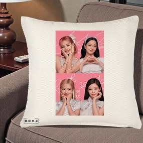 Perna Personalizata K-pop BLACKPINK Colaj Roz, 40x40 cm, Crem Reliefat, Husa Detasabila, Perna Inclusa, BEKZ®
