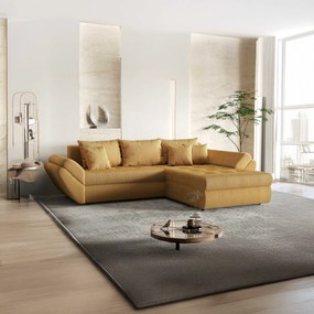 Colțar extensibil dumonde cu ladă de depozitare si sezut confortabil din spuma high-density, Loana Zoom Mustar II 270x185 cm