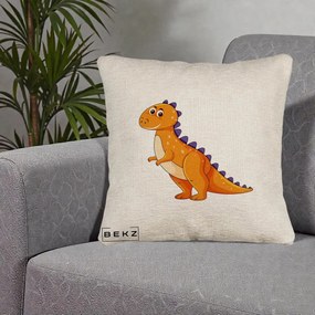 Perna Decorativa T-Rex Portocaliu, 40x40 cm, Bej Canapea, Husa Detasabila, Perna Inclusa, BEKZ®
