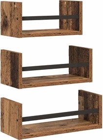 vidaXL Set rafturi de perete 3 pcs Lemn Vechi 40x16x14cm Lemn compozit