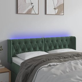 vidaXL Tăblie de pat cu LED, verde închis, 147x16x78/88 cm, catifea