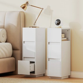 HOMCOM Set de 2 Noptiere Înalte și Subțiri pentru Dormitor cu 2 Sertare și Raft Deschis, Noptiere Moderne Economisitoare de Spațiu, Măsuțe pentru Divan, Sufragerie și Dormitor, 25x30x65 cm, Alb | Aosom Romania