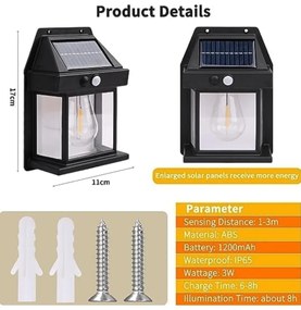 Solar Interaction 888 Lampă solară de perete pentru grădină - neagră