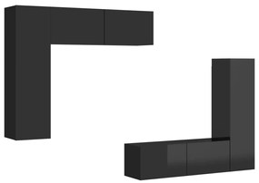 Set dulapuri TV, 4 piese, negru extralucios, PAL 1, negru foarte lucios, 100 x 30 x 30 cm