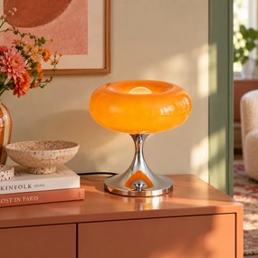 Lampă de masă retro cromată cu abajur din sticlă portocalie 31 cm - Glaze