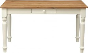 Masa fixa, L120 80 H80 cm, cu sertar, lemn masiv alb antichizat/natur