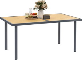 Outsunny Masă de luat masa pentru grădină pentru 6 persoane, masă de grădină cu blat din oțel cu aspect de lemn, 150 x 90 x 72 cm, lemn natural | Aosom Romania
