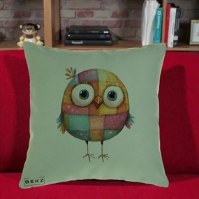 Perna Decorativa Pasare Patchwork Colorata, 40x40 cm, Verde, Husa Detasabila, Perna Inclusa, BEKZ®