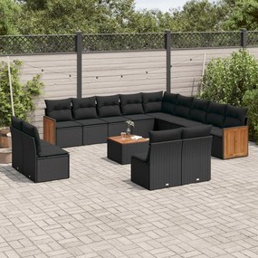 3228169 vidaXL Set mobilier de grădină cu perne, 14 piese, negru, poliratan