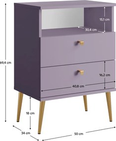 Noptieră cu 2 sertare, violet/auriu, IGNE TYP 2