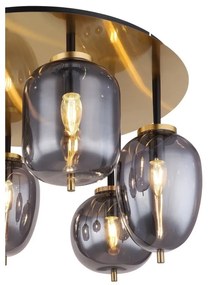 Plafoniera cu 6 surse de iluminat design modern Blacky I negru mat, alama