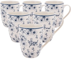 Set de 6 căni din ceramică Flori delicate 300 ml,albastru