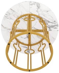 Masă rotundă pentru 4 persoane, Alb+Auriu | Aosom Romania