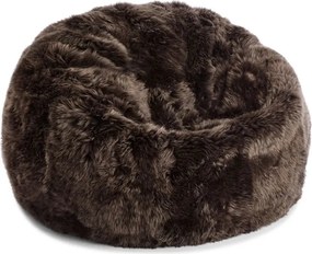 Puf rotund din blană naturală de oaie, maro, cu fir lung, 73 x Ø 74 cm, „Walnut M”