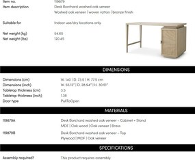 Birou Design LUX, Lemn, Rattan, Borchard stejar albit