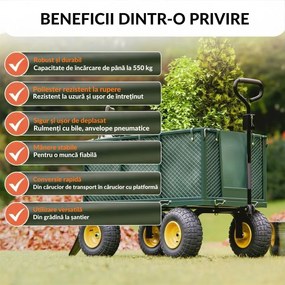 Cărucior de transport HECTOR, max. 550 kg, 110x75x52 cm, verde Gardebruk