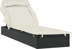 vidaXL Șezlong cu acoperiș pliabil, negru, 213x63x97 cm, poliratan