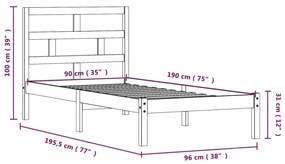 Cadru de pat Single 3FT, negru, 90x190 cm, lemn masiv Negru, 90 x 190 cm