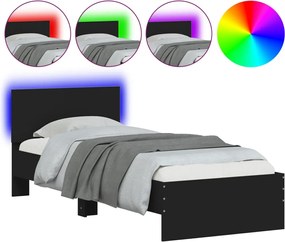 vidaXL Cadru de pat cu tăblie și lumini LED, negru, 75x190 cm