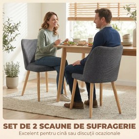 HOMCOM Set 2 Scaune Moderne cu Tapițerie din In, Șezut Confortabil, Spătar Curbat, Picioare din Lemn, Asamblare Ușoară pentru Bucătărie, Cameră, Living. | Aosom Romania