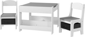 HOMCOM Set de Masă și Scaun pentru Copii, Set de Birou și Scaun pentru Copii 2-în-1 cu Tablă și Rafturi pentru Cărți, 61.5x61.5x48 cm, Gri | Aosom Romania