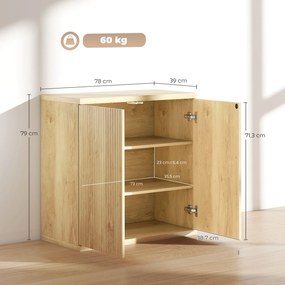 HOMCOM Bufet living, corp de depozitare modern cu uși cu închidere silențioasă și rafturi reglabile, 78 x 39 x 79 cm, stejar | Aosom Romania