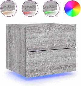 vidaXL Noptieră montată pe perete cu lumini LED, sonoma gri
