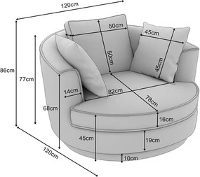 Fotoliu rotativ 360 grade, culoare gri mătase, material velur raiat catifelat mare, 120 cm diametru