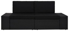 Canapea modulara cu 2 locuri, negru, poliratan 1, Negru, Canapea de colt (cotiera stanga) + canapea de colt (cotiera dreapta)