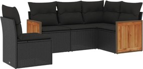 vidaXL Set mobilier de grădină cu perne, 5 piese, negru, poliratan