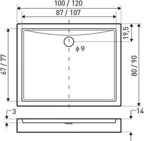 Cădiță de duș pătrată universală Victor, 100x90x14 cm