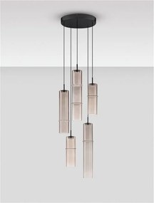 Lustra moderna cu 5 pendule LED, Metal, Sticla, Moca, SANO