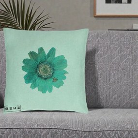 Perna Decorativa Floare Gerbera Teal Acuarela, 40x40 cm, Verde Menta, Husa Detasabila, Perna Inclusa, BEKZ®