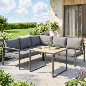 Outsunny Set Mobilier de Grădină Exterior 3 Piese 5 Persoane, 2 Canapele cu Perne Groase, 1 Masă de Cafea, 183x183x72cm, Gri Închis | Aosom Romania