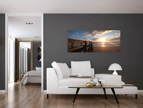 Tablou cu dig, plajă și mare (120x50 cm)