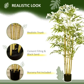HOMCOM Arbore de Bambus Artificial in Ghiveci, Plante Artificiale, pentru interior si exterior 150 cm, Verde | Aosom Romania