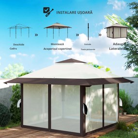 Outsunny Pavilion de grădină 4 x 4 m, cort de grădină cu pereți din plasă, protecție UPF50+, cort de petrecere cu înălțime reglabilă, Bej | Aosom Romania