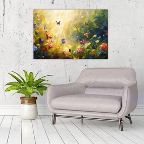 Tablou - Pajiște cu flori de primăvară, pictură (90x60 cm)