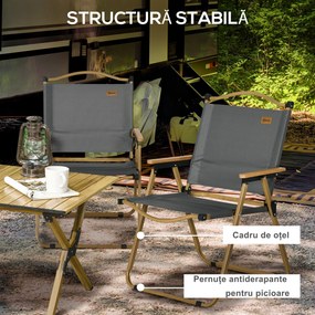 Outsunny Set 2 Scaune de Camping Pliabile cu Cotiere, 54x59x78 cm, Gri Închis | Aosom Romania