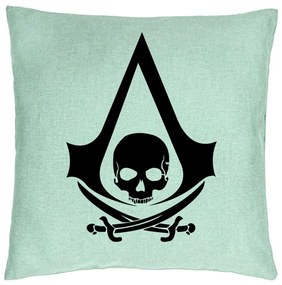 Perna Decorativa cu Assasin&apos;s Creed Fans, 40x40 cm, Verde Menta, Husa Detasabila, Burduf