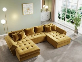 Colțar extensibil dumonde cu ladă de depozitare si sezut confortabil din spuma high-density, Loana U Royal Mustar 355x185 cm