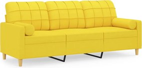 vidaXL Canapea cu 3 locuri cu pernuțe, galben deschis, 180 cm, textil