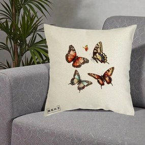 Perna Decorativa Colectie Fluturi Multicolori, 40x40 cm, Ecru, Husa Detasabila, Perna Inclusa, BEKZ®