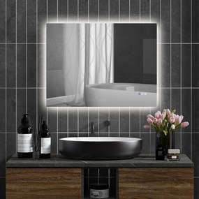 HOMCOM Oglindă de Baie LED cu Ramă, Anti-Abur, 3 Temperaturi de Culoare și Memorie, 80x60x4 cm, Transparent | Aosom Romania