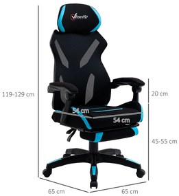 Vinsetto Scaun Gaming cu Suport Lombar, Scaun Birou Ergonomic cu Inălțime Reglabilă din Țesătură, 65x65x119-129 cm, Negru și Albastru | Aosom Romania