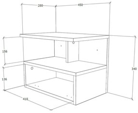 Set 2 Noptiere suspendate Kabi, 1 Usa, Stejar Artisan, 45 x 30 x 34 cm