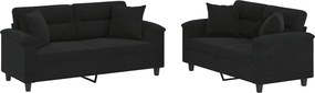 vidaXL Set de canapele cu perne, 2 piese, negru, microfibră